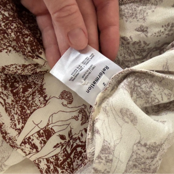 Reformation Gavin Brown&Cream Slit Midi Dress - Picture 8 of 8